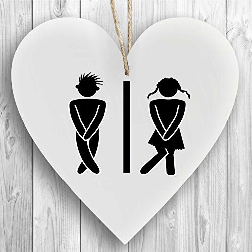 Herzschild Holzherz Holzschild 16 x 16 cm Toilette WC lustig weiß Dekoschild Wandschild Schild Holz Geschenk