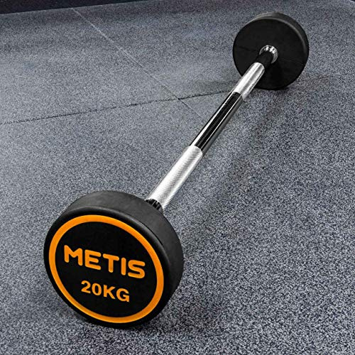 METIS - Pesos de goma para mancuernas (10 kg a 30 kg), juego de pesas con mango | Equipo de ejercicio para mujeres y hombres | Juego de pesas y mango cromado (20 kg)