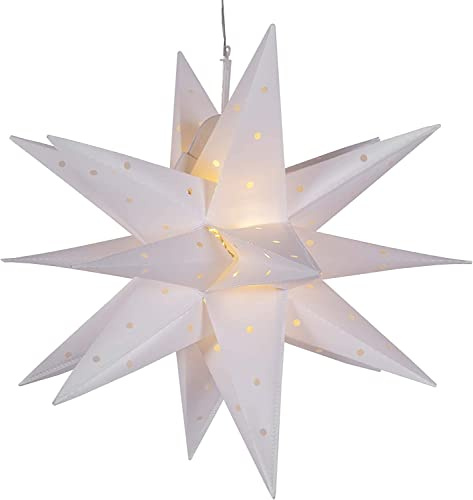 Wintergreen Lighting 17 White Moravian Star Fold-Flat Christmas Star Lights Reusable LED Plug-in or Battery Indoor-Outdoor 3D Hanging Decoration