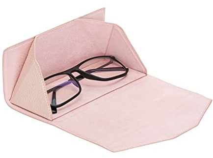 Solo Pelle Étui à lunettes pliable en cuir véritable, boîte à lunettes portable à plier, étui à lunettes avec fermeture magnétique, étui à lunettes de soleil pour homme, femme, enfant, Rose nude.,