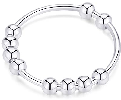 925 sterlingsilver anti-ångest ring för kvinnor män fidgetringar för ångest ångest ring med pärlor snurrande ring för ångest snurrande ring, 6 UK, Silver, Strass