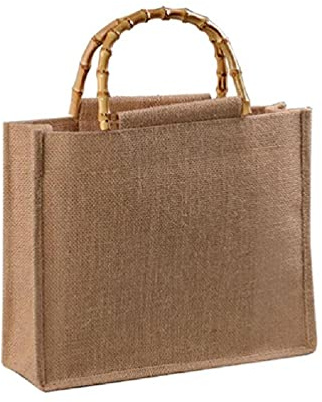 Unknows Borsa di Tela di Iuta con Manici in Bambù - Portatile, Riutilizzabile per la Spesa e Regalo