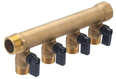 Colector macho-hembra 3/4-4 salidas macho 1/2 con válvulas | Conexión robusta y duradera para instalaciones de fontanería | Resistente a la corrosión | Fácil de instalar | QUICK PLOMBERIE