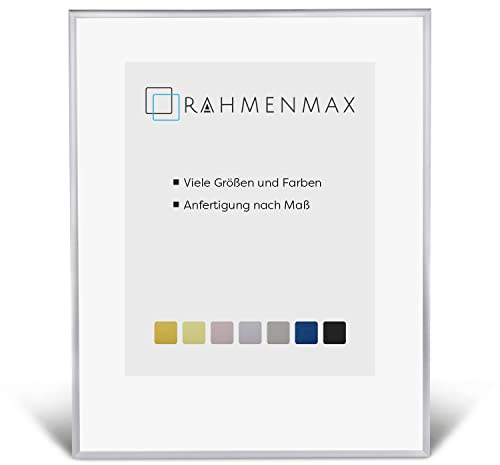 RahmenMax® Alaska Bilderrahmen 48x64 cm zum Aufhängen/Bilderrahmen Maßanfertigung möglich/Posterrahmen aus Aluminium/Bilder Rahmen in Silber Matt mit Acrylglas/Puzzle Rahmen