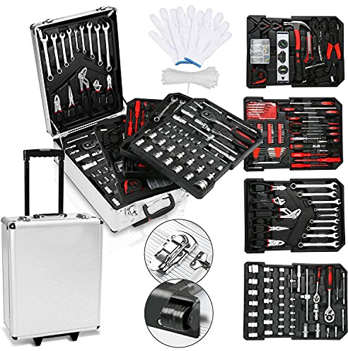 Lospitch Mallette à outils 1031 pièces en aluminium avec 4 niveaux verrouillables