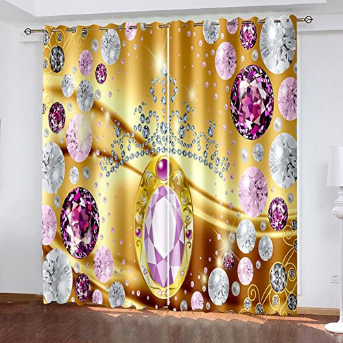 AMDXD Yellow Blackout Curtain with Gemstone Crown Design Polyester 274 x 274 cm