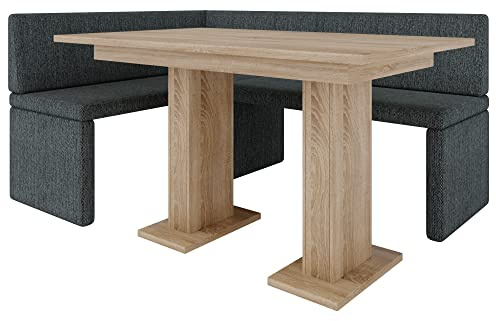 FURNISTAR Eckbank Akiko mit Tisch - Eckbankgruppe für Ihrem Esszimmer, Küche modern, Sitzecke, Essecke. Perfekt für Küche, Büro und Rezeption. Solide und Starke Verarbeitung (INARI 96, 196x142 Links)
