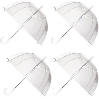 4 X Umbrella &Wedding Fashion Rain Transparent Ladies Clear for Wedding Brolly Clear White Handle for Ladies Mens Unisex Party Parasol Rain..
