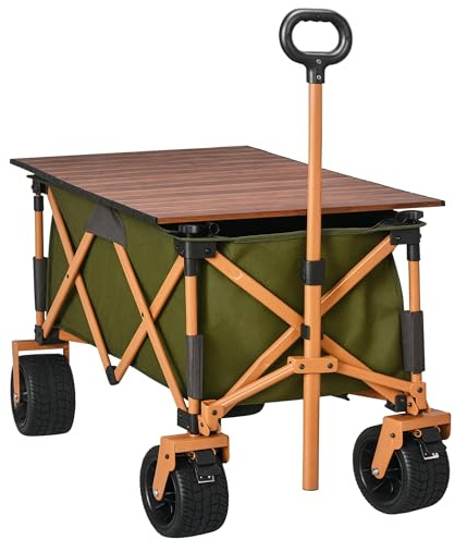Outsunny Buldervagn vikbar polldervagn, transportvagn med justerbart handtag, strandvagn, trädgårdsvagn med vikbar hylla, lastkapacitet upp till 120 kg, grön