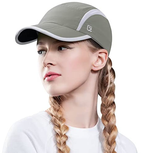 GADIEMKENSD Women's Foldable Light Cap Quick Dry Ultra-Thin Unstructured Tech Running Hat Reflective UPF 50+ Baseball Caps Cooling Ponytail Hats Fitted for Beach Tennis Travel Hiking Golf Light Gray
