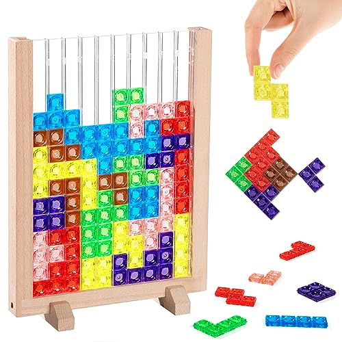 Montessori Spielzeug Tetris Puzzle, Kinder 3D Transparente Gehirnspielzeug Bunte Blöcke Tangram Puzzle Geschicklichkeitsspiel, Geschenk für Jungen und Mädchen ab 3 4 5 Jahre