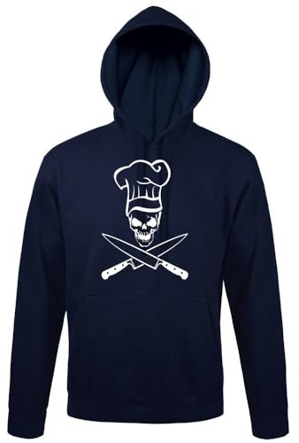 shirt84 Sweat à capuche avec tête de mort et couteau pour homme, bleu marine, XXL