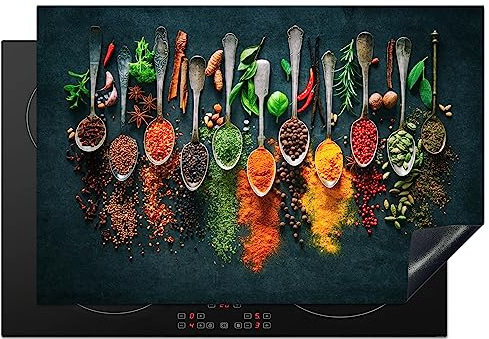 KitchenYeah© Copertura Tappetino Piano Induzione Cucina Coprifornelli | 78x52 cm - Protezione per Piano Induzione Erbe - Spezie - Cucchiai