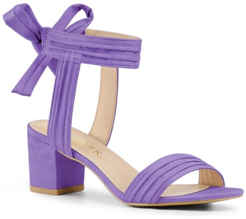 Allegra K Women's Open Toe Ankle Tie Back Block Heels Sandals | 2 3/8 inches Bow Heels for Women, Comfortable Chunky heel, Lace-up Closure, Summer Dressy Shoes