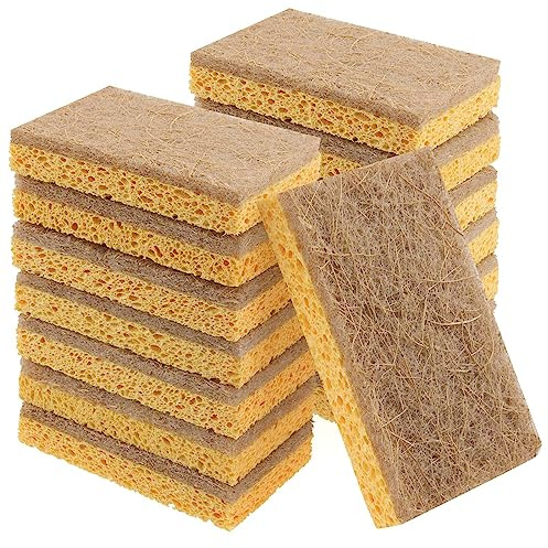 PINGEUI 16 Pack Biodegradable Kitchen Sponges Eco-Friendly, Compostable Scourer Sponges, Washing Up Sponge Natural Cellulose Dish Sponges for Kitchen, Bathroom, Household