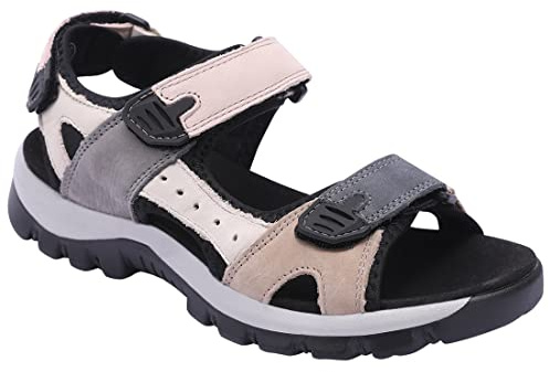 Harssidanzar Women's Sports Hiking Sandals Adjustable Strap Leather Sandals for Women Outdoor Sports Sandals Walking SL256UK,Pink Black, Size 5.5 UK