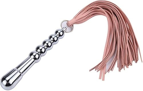 STEFIK Fouet à Franges en Cuir Multifonctionnel, Fouet à Franges Rose en Cuir Deux en Un, Jouet avec poignée en métal.