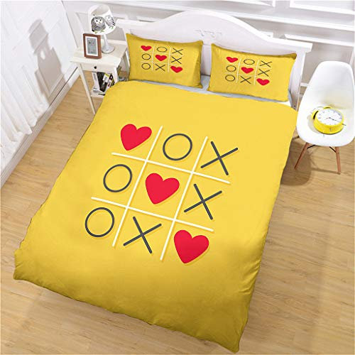 Set Di Biancheria Da Letto Natalizia 260X240Cm, Set Copripiumino Matrimoniale In Microfibra Per Adulti Con Cerniera E 2 Federa, Motivo Stampati In Sfondo Giallo A Forma Di Cuore 3D, Confortevole