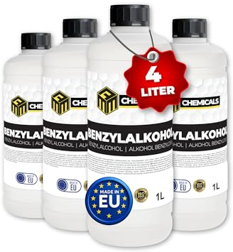 MRM CHEMICALS - Benzylalkohol 99,9% - 4 x 1L – Hochreines Lösungsmittel & Harz-Verdünner – Für Epoxidharz, Resin, Lacke, Farben, Klebereste – Industrie, Labor, Handwerk