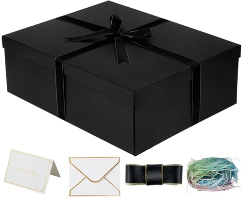 YINUOYOUJIA Große Geschenkbox, 41,5 x 33 x 14 cm, schwarze Boxen für Geschenke, Geburtstag, Valentinstag, Muttertag, Weihnachten, Jahrestag.
