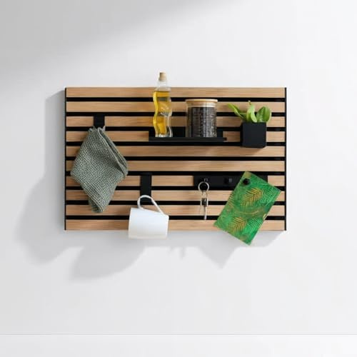 Steinmine - Designmanufaktur Wandorganizer (40 x 60 cm) - Akustikpaneel mit Eichenholzlamellen - inkl. Zubehör - einfache Montage - für Büro, Flur, Küche, Bad und mehr