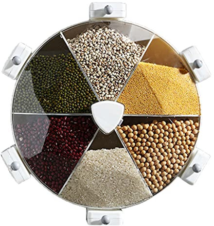 Dispensador de cereales dividido de pared de 8,5 L, contenedor giratorio de almacenamiento, contenedor organizador de plástico para arroz, 8,5 L, dispensador de cereales dividido montado en la pared