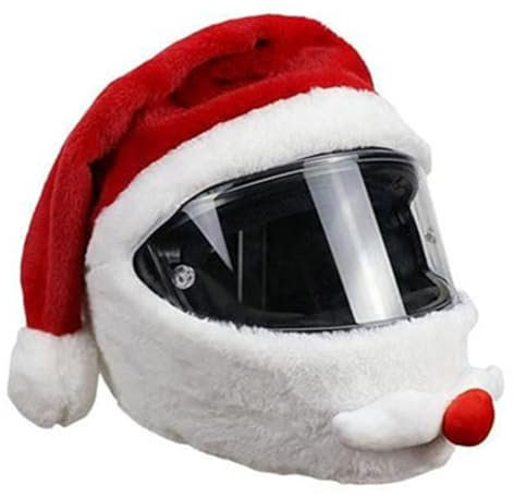 KOBONA Elastischer Helm-Vollgesichtsbezug, Plüsch-Weihnachtsmann-Weihnachtsmütze, Motorrad-Zubehör, Motorrad-Weihnachtsmann-lustiger Bezug