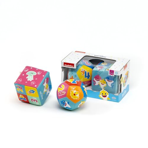 ODS Baby Shark Ultra Soft Ball and Cube Set, taktil och visuell utveckling babyleksak med siffror, konstläder, tvättbar med fuktig trasa, rekommenderad ålder +6 månader