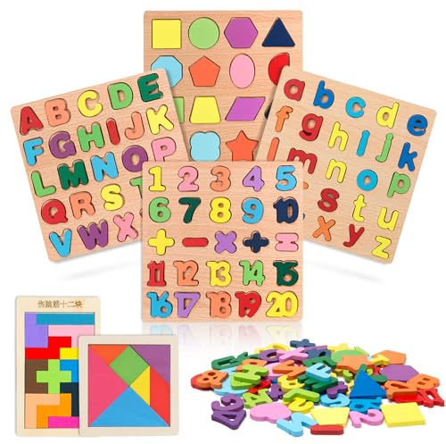 Neikafan trä alfabet pussel ABC bokstäver siffror barn träpussel och tetris tangram pussel bokstäver och siffror spel trä Montessori geometrisk för småbarn och förskolebarn
