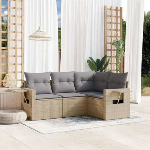 Homgoday Gartensofa-Set 4-teilig mit beigefarbenen Kissen aus Polyrattan, Outdoor-Sofas für den Garten, Lounge-Set für den Außenbereich, Gartenmöbel Type3220108