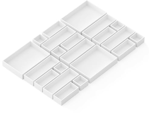 SpaceAid 21-Piece Bamboo Drawer Organizer Storage Boxes Set, Wood Tray Junk Drawer Organizers Multi-Use Divider Bins for Kitchen, Bathroom, Office Desk and Makeup Organization (21 Pack, White)