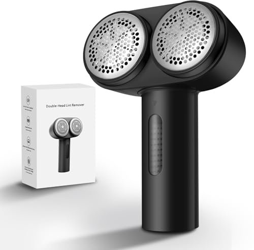 HANDZEE Power - Afeitadora de tela, removedor de pelusas profesional, removedor de pelusas eléctrico de doble cabeza, velocidad ajustable, 6 cuchillas, removedor de pastillas de pelusa grande para