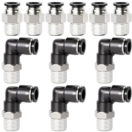 TAILONZ PNEUMATIC Raccords coudés et droits pour tubes 12MM OD x 1/2 pouce BSP PC12-04+PL12-04(Pack de 12)