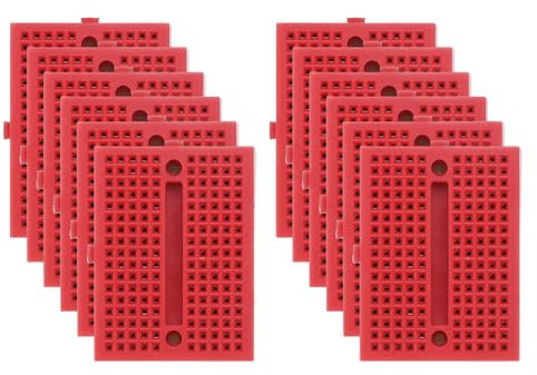 PATIKIL 12pcs Mini Breadboard, Solderless Breadboard Small Breadboard 170 Tie Points Prototype PCB Bread Board Electronics Kit Self Adhesive Plates, SYB-170, Red