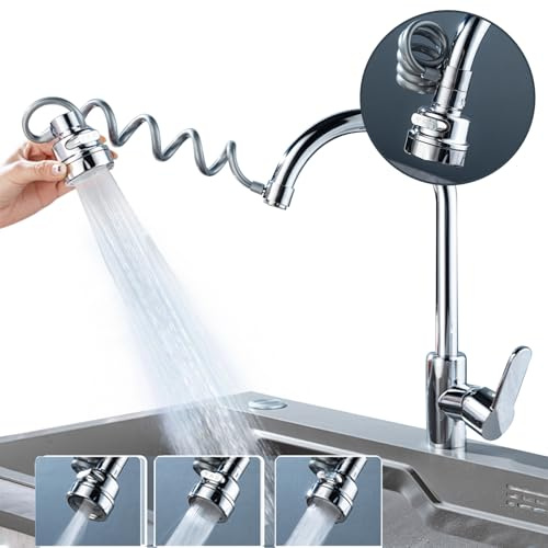 Wasserhahn Verlängerung, 360 Grad und 3 Einstellbare Modi Wasserhahn Aufsatz Schwenkbar, Perlatoren für Wasserhähne Küche und Wasserhähne Bad Grau