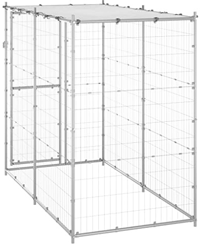 IKAYAA Freilaufgehege Hühner 110 x 220 x 180 cm Hühnerstall Verzinkter Stahl Hühnergehege Freilauf Groß mit Sonnenschutzdach und Tür für Haustierkäfig Hühnerkäfig Vogelkäfig Kleintiere Silber