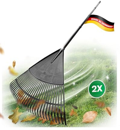 Novatool 2X Laubbesen mit 4tlg Steck- & Schraubstiel, Laubfeger mit 30 Kunststoff-Zinken, Rechen Arbeitsbreite 75cm, Laubrechen XXL, Gartenbesen, Rasenrechen, Harke, Landschaftsbesen XXL