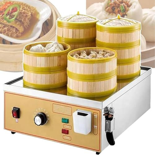 DDZJTPP Vaporiera per Alimenti in Acciaio Inossidabile,Vaporiera Elettrica per Alimenti a 4 Fori,Macchina per Panini al Vapore Commerciale,Riscaldamento a Tubo a U,per Ravioli,Riso,Ricette Cucina