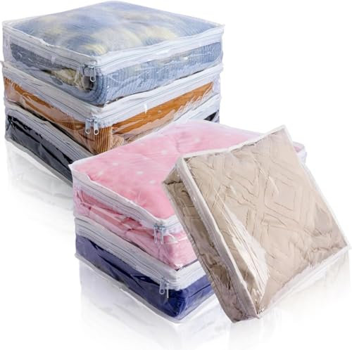 6Packs Storage Organizer Bags for Clothes, Clear Zippered Storage Bags for Sweater Blanket Bed Sheet Storage, Plastic Storage Bags with Zipper for Closet Linen Sweater Blanket（16 * 12 * 4 Inch）