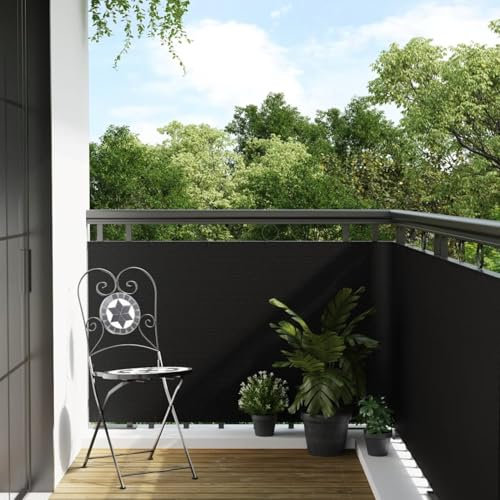 Homgoday Biombo de balcón negro de 300 x 80 cm, de poliratán, para exteriores, balcón, jardín, separador de jardín, divisor exterior