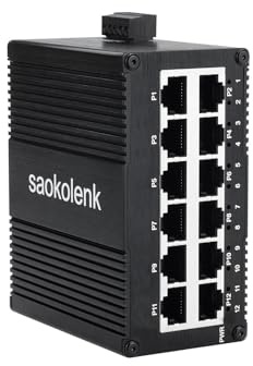 Switch Ethernet Gigabit industriale non gestito a 12 porte, 12 porte RJ45 10/100/1000Mbps, interruttore Ethernet per montaggio su guida DIN, switch di rete per montaggio a parete, da -40 °C a 150 °C