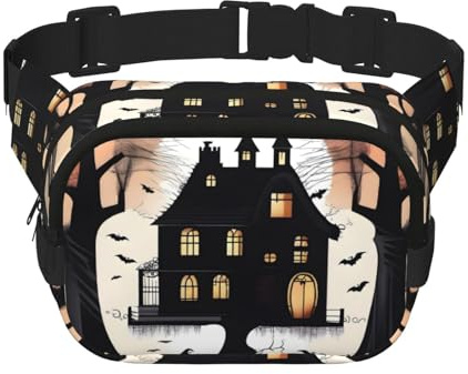 SpookySoiree Square Double-Layer Hüfttasche für Outdoor-Aktivitäten wie Sport, Reisen, Wandern, Radfahren, Schwarz , Einheitsgröße