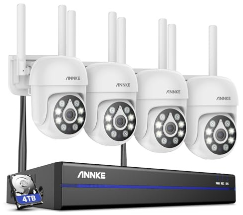 ANNKE WLAN Überwachungskamera Set Aussen Kabellos, 5MP Full HD Überwachungssystem, 10CH 5MP NVR mit 4X PT Überwachungskameras, Personenerkennung, 2-Wege-Audio Farbnachtsicht, Arbeit mit Alexa, 4TB