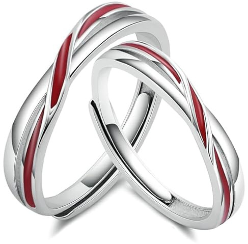 MILANG Anello Coppia Regolabile in Argento Puro con Filo Rosso, Fedi Nuziali e Anelli di Promessa, Regalo di San Valentino per Donna e Uomo