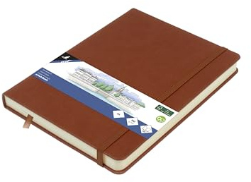 Kangaro Carnet de croquis A5 Cognac PU Couverture rigide 80 feuilles 140 g Papier crème avec élastique et ruban