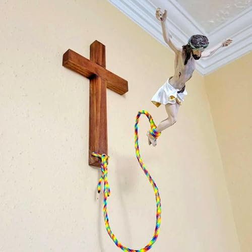 Pomberi Bungee Jesus Crucifix, Jumping Jesus Statues, Bungee Jumping Jesus Religious Decoration, Christian Art Wall Decor, Easter Ambiance Decorative Ornament