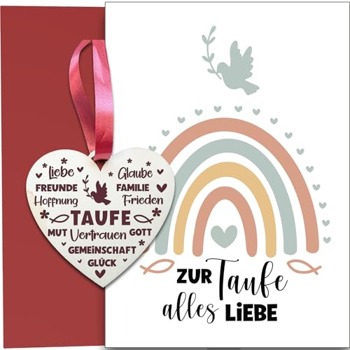 the lazy panda card company Große Taufkarte - Eine besondere Karte zur Taufe mit einem hölzernen Andenken auf der Vorderseite.