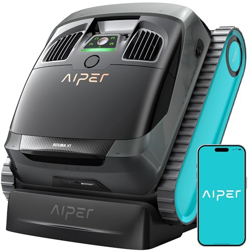 AIPER Scuba X1 Robot Piscine avec App, Aspirateur Piscine avec WavePath 3.0 et Navigation Intelligente, système de Filtration Ultra-Fine, Nettoyage Ligne d’Eau, Idéal pour Les Piscines enterrées, Bleu