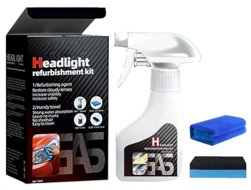 Ogas Automotive Headlamp Restoration Fluid Kit - Car Light Restorer Cleaner Spray, Headlight Restoration Kit with Towel and Sponge, Headlight Cleaner Spray for Cars, Motorcycles