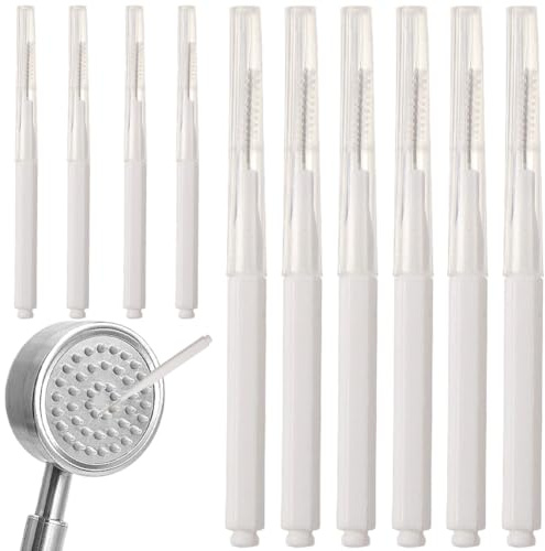 CREATCABIN 10Pcs Showerhead Cleaning Brushes Shower Head Cleaner Tools Small Hole Gaps Anti-Clogging Tiny Showerhead Cleaner Picks Brush White for Pore Small Nozzle Hole Keyboard Window Slot Blinds